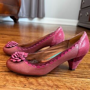 Poetic License Pink Leather 2” Pumps with Chrysanthemum Beaded Accent